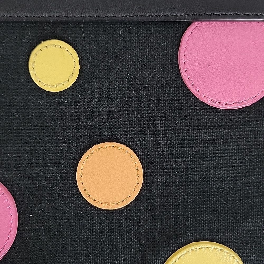 Talbots Wristlet Polka-Dot Mini Bag Black Canvas with Pink & Yellow 4.5" X 7.5 - Picture 2 of 8